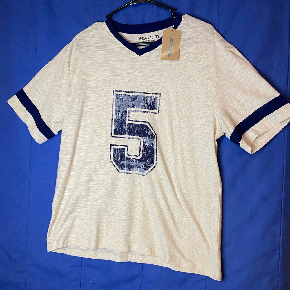 Thereabouts Kids Short Sleeve Tee with Number 5 - White and Navy xl husky boys h